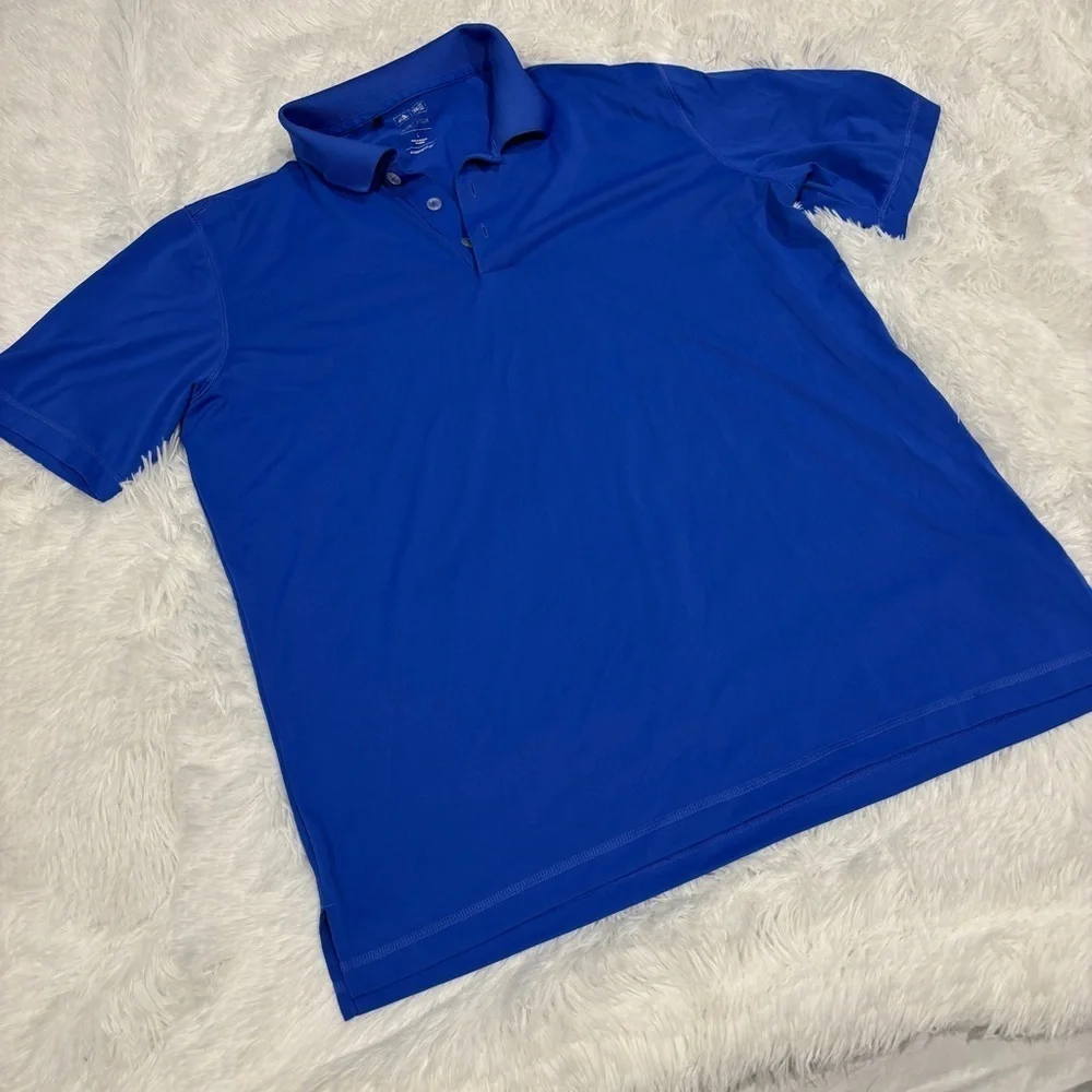 ADIDAS GOLF MENS PURE MOTION SZ Large BLUE SHORT SLEEVE GOLF POLO SHIRT